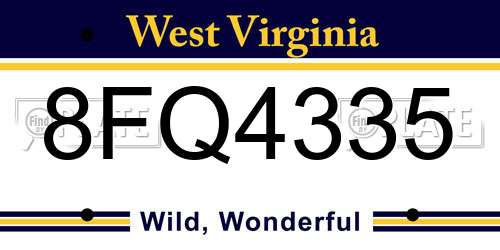 8FQ4335 West Virginia License Plate
