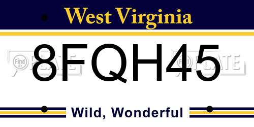8FQH45 West Virginia License Plate