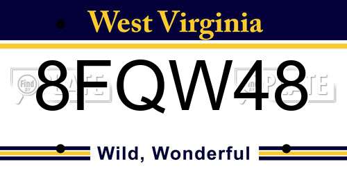 8FQW48 West Virginia License Plate