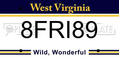 8FRI89 West Virginia License Plate