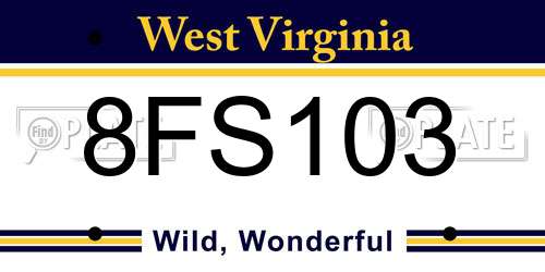 8FS103 West Virginia License Plate
