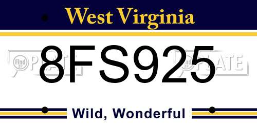 8FS925 West Virginia License Plate