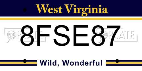 8FSE87 West Virginia License Plate