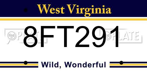 8FT291 West Virginia License Plate