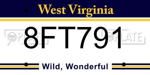 8FT791 West Virginia License Plate