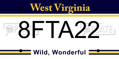 8FTA22 West Virginia License Plate
