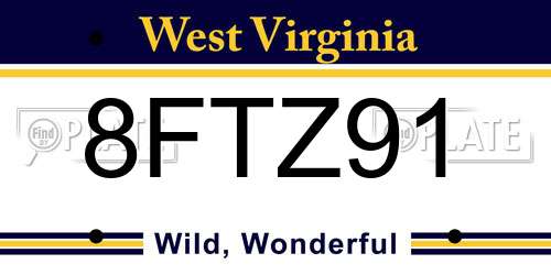8FTZ91 West Virginia License Plate