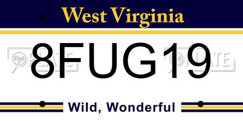 8FUG19 West Virginia License Plate