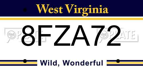 8FZA72 West Virginia License Plate