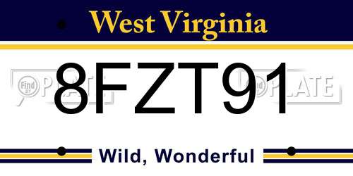 8FZT91 West Virginia License Plate