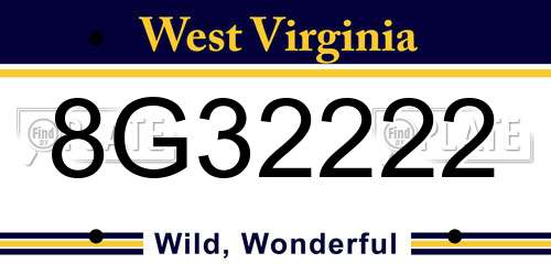 8G32222 West Virginia License Plate
