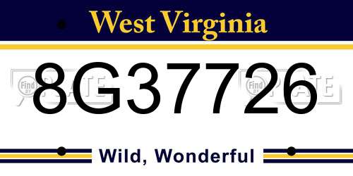 8G37726 West Virginia License Plate
