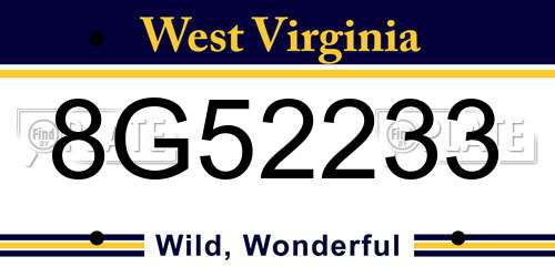 8G52233 West Virginia License Plate