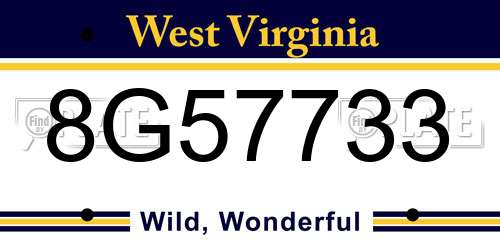 8G57733 West Virginia License Plate