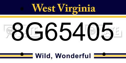 8G65405 West Virginia License Plate