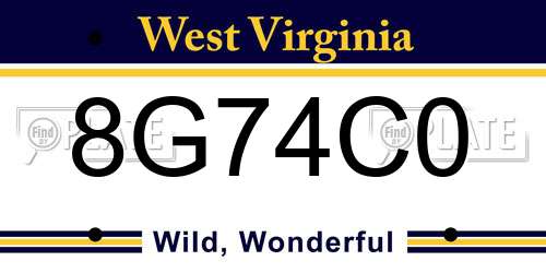 8G74C0 West Virginia License Plate