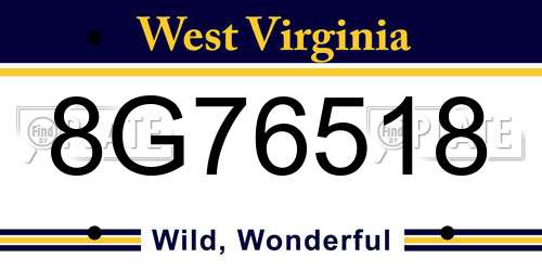8G76518 West Virginia License Plate