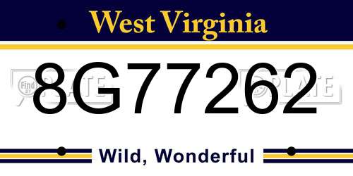 8G77262 West Virginia License Plate