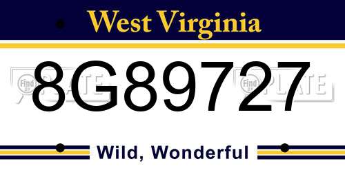 8G89727 West Virginia License Plate