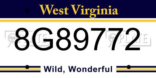 8G89772 West Virginia License Plate
