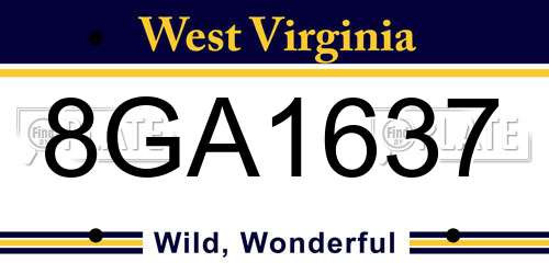 8GA1637 West Virginia License Plate