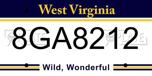 8GA8212 West Virginia License Plate