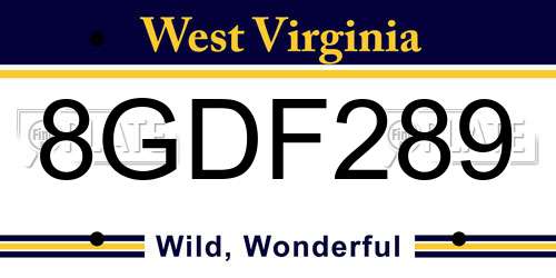 8GDF289 West Virginia License Plate
