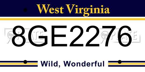 8GE2276 West Virginia License Plate