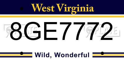 8GE7772 West Virginia License Plate