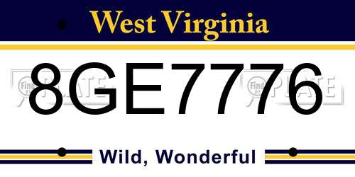 8GE7776 West Virginia License Plate