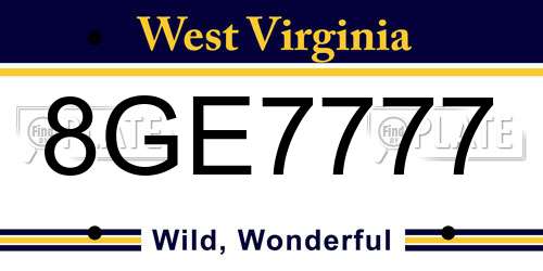 8GE7777 West Virginia License Plate