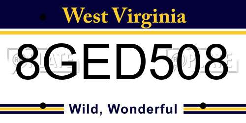 8GED508 West Virginia License Plate