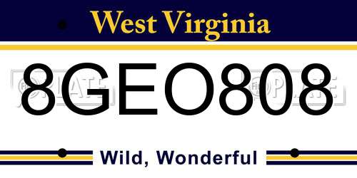 8GEO808 West Virginia License Plate