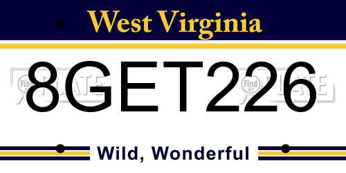 8GET226 West Virginia License Plate