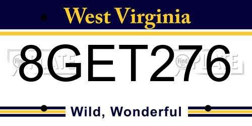 8GET276 West Virginia License Plate