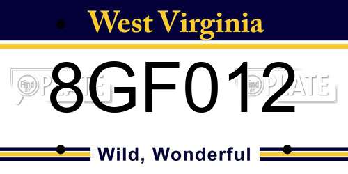 8GF012 West Virginia License Plate