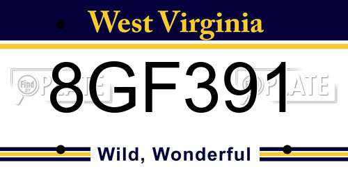 8GF391 West Virginia License Plate