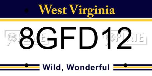 8GFD12 West Virginia License Plate