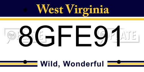 8GFE91 West Virginia License Plate