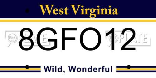 8GFO12 West Virginia License Plate