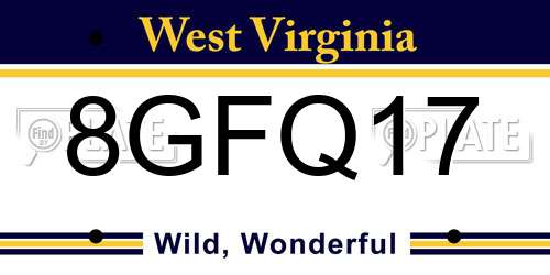 8GFQ17 West Virginia License Plate