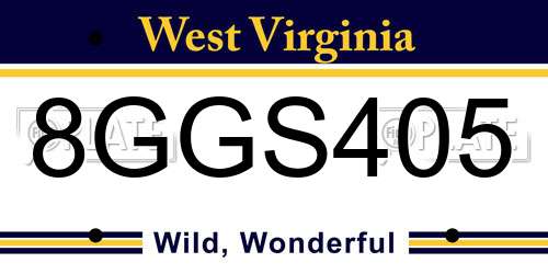 8GGS405 West Virginia License Plate
