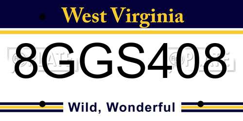 8GGS408 West Virginia License Plate