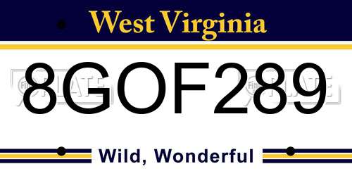 8GOF289 West Virginia License Plate