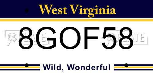 8GOF58 West Virginia License Plate