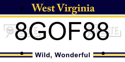 8GOF88 West Virginia License Plate