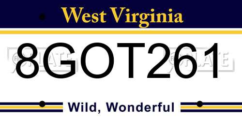 8GOT261 West Virginia License Plate