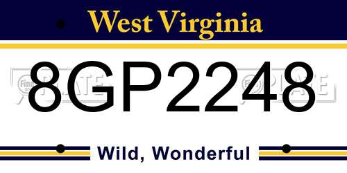 8GP2248 West Virginia License Plate