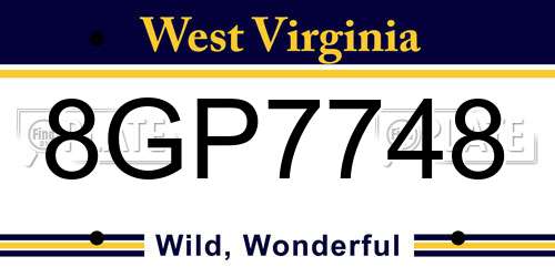 8GP7748 West Virginia License Plate