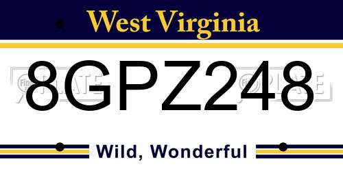 8GPZ248 West Virginia License Plate